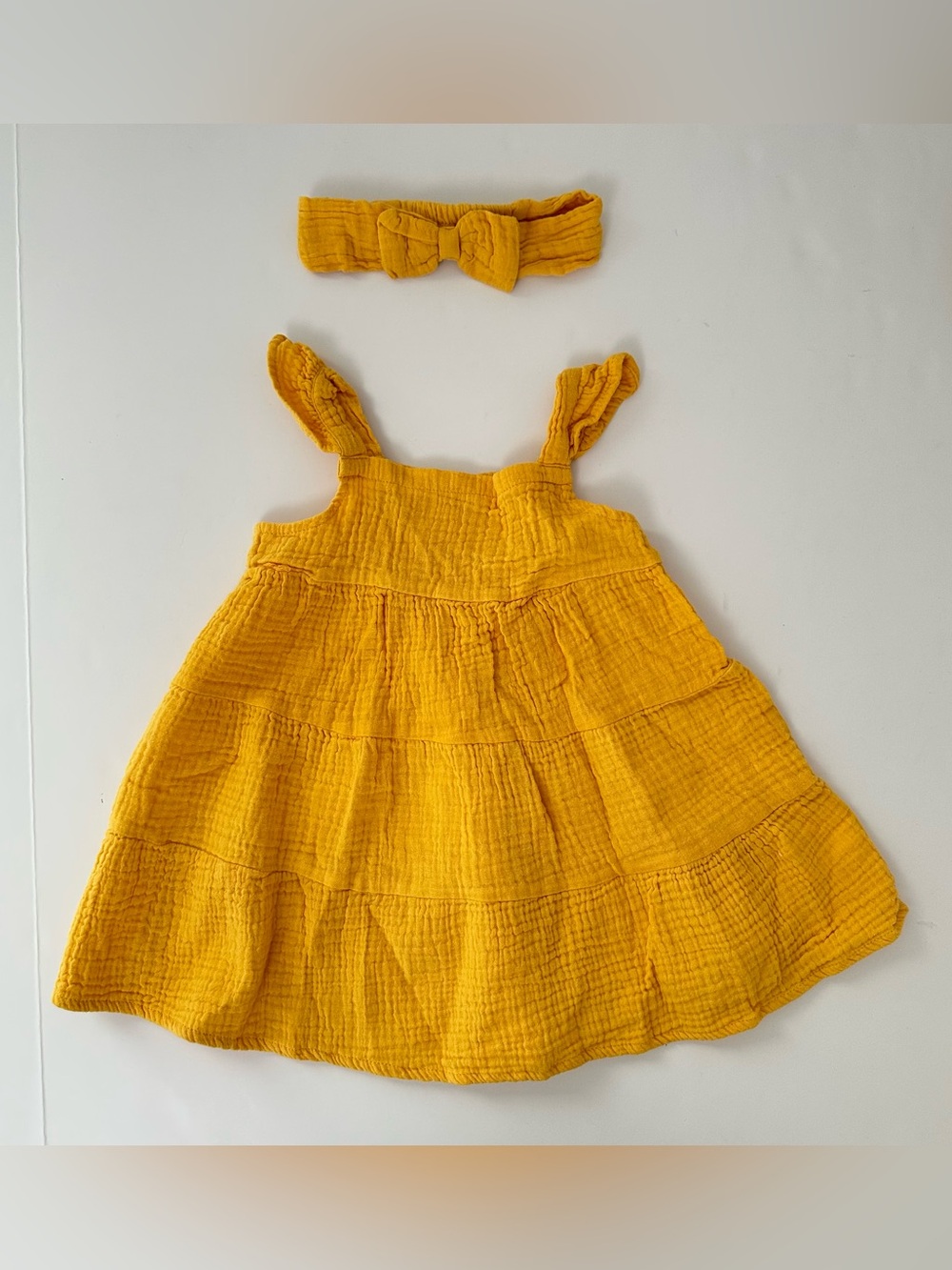 2T Mustard Yellow Baby Girl Dress with Matching Headband